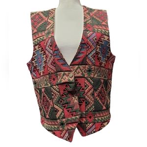 Vintage 1990s Y2K Orvis multicolored tapestry western bohemian vest